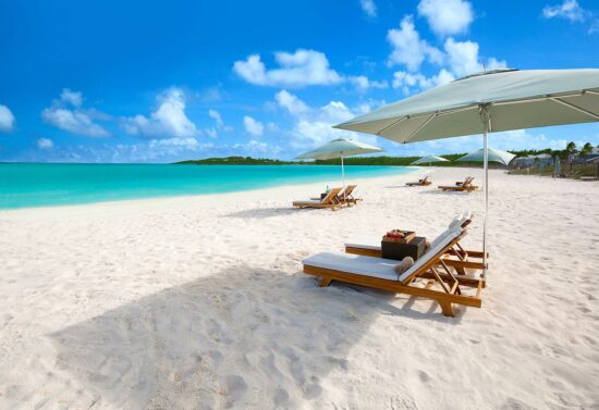 sandals emerald bay beach umbrellas