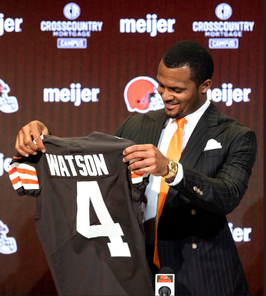Deshaun Watson at his Browns introductory press conference on March 25, 2022.